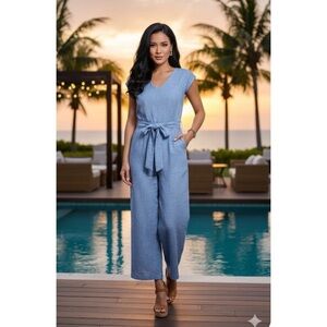 Uncle Frank Dolman Cropped Wide Leg Jumpsuit Waist Sash In Indigo Blue Size S